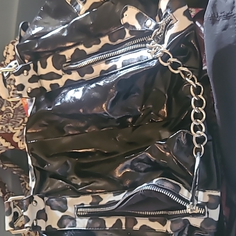 Black and animal print purse
